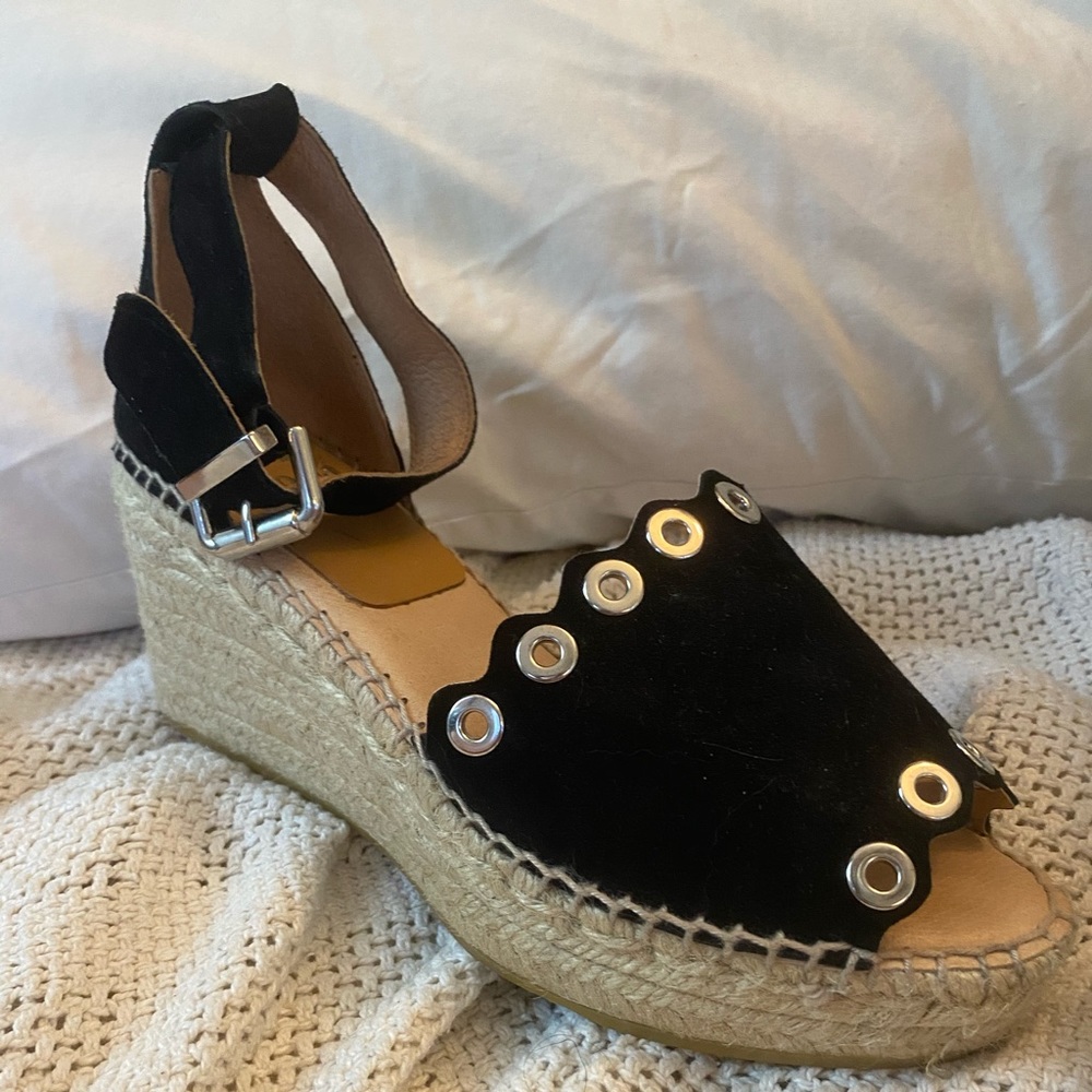 Black Leather Platform Wedge Heels Size 39 or 8